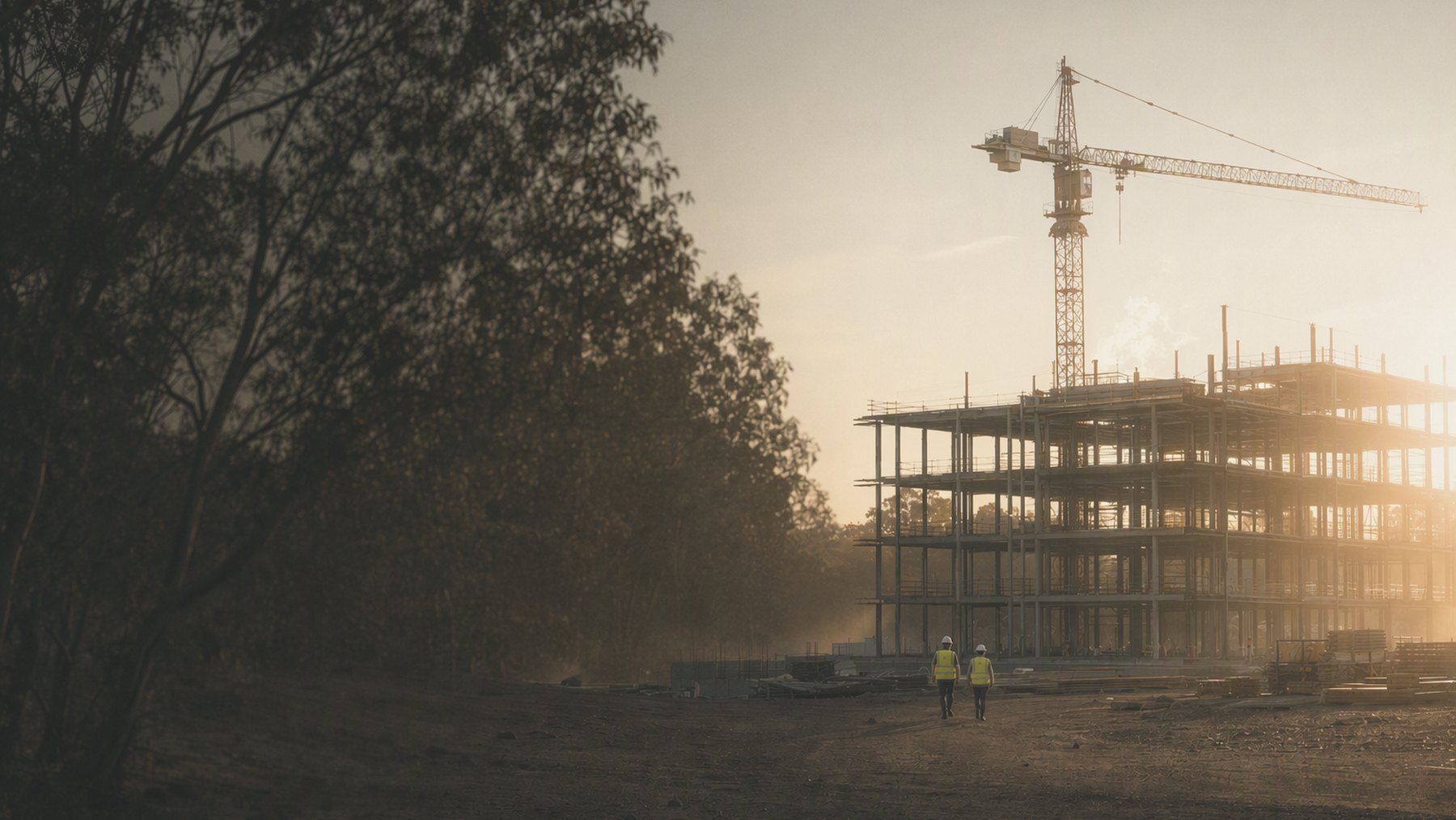 A regional construction site in early morning light